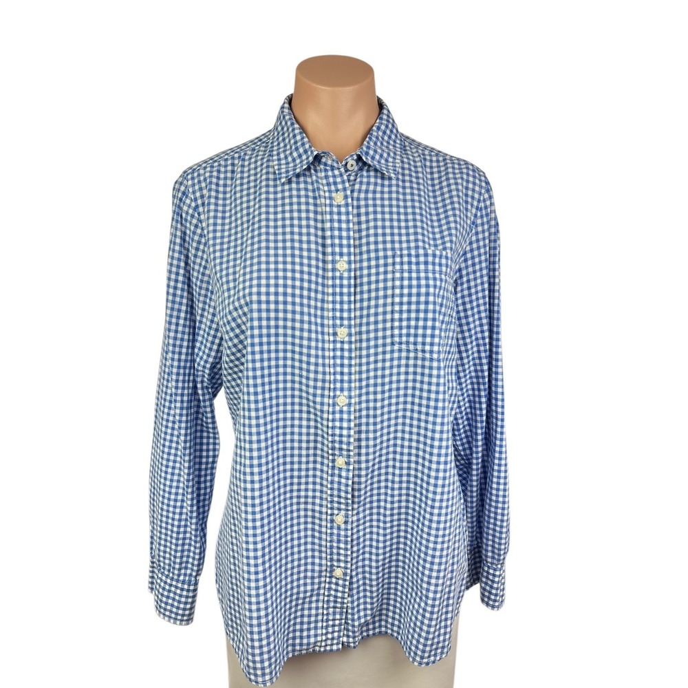 Fleur Bleue Blue & White Checked Blouse Sz XL Cotton Button Front